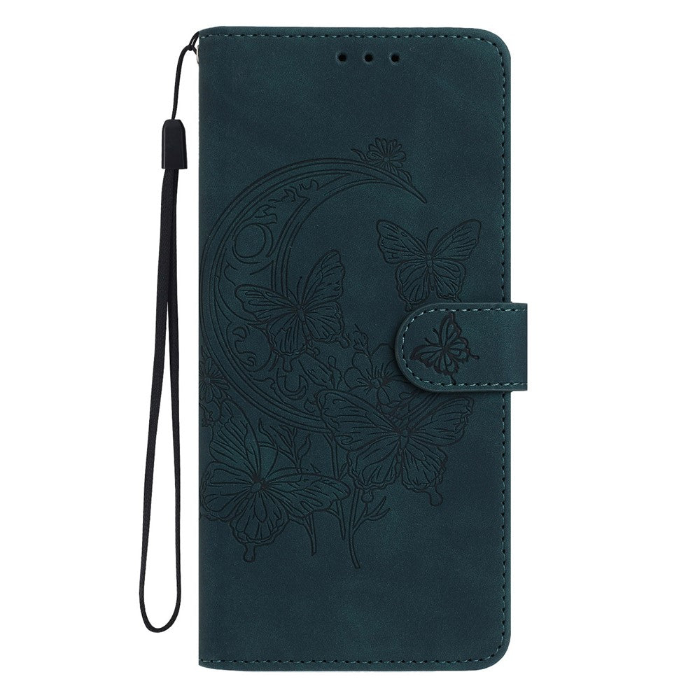 For Samsung Galaxy A57 5G Case Butterfly Flower Imprinted PU Leather Wallet Stand Phone Cover - Green