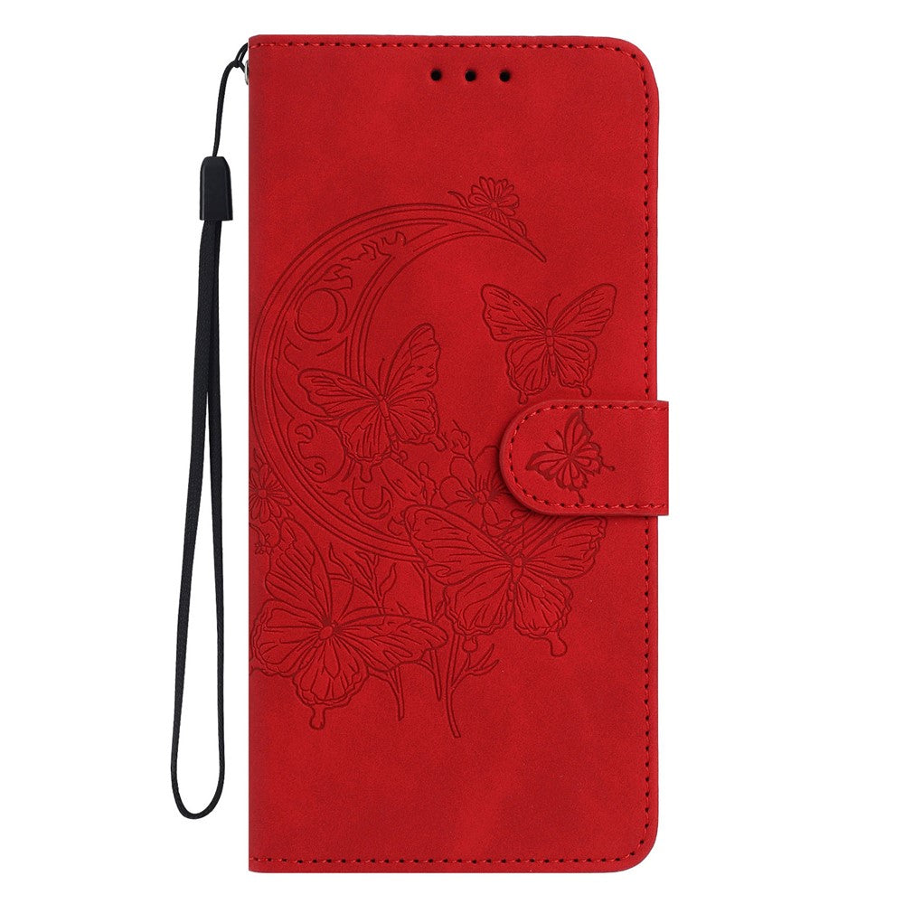 For Samsung Galaxy A57 5G Case Butterfly Flower Imprinted PU Leather Wallet Stand Phone Cover - Red