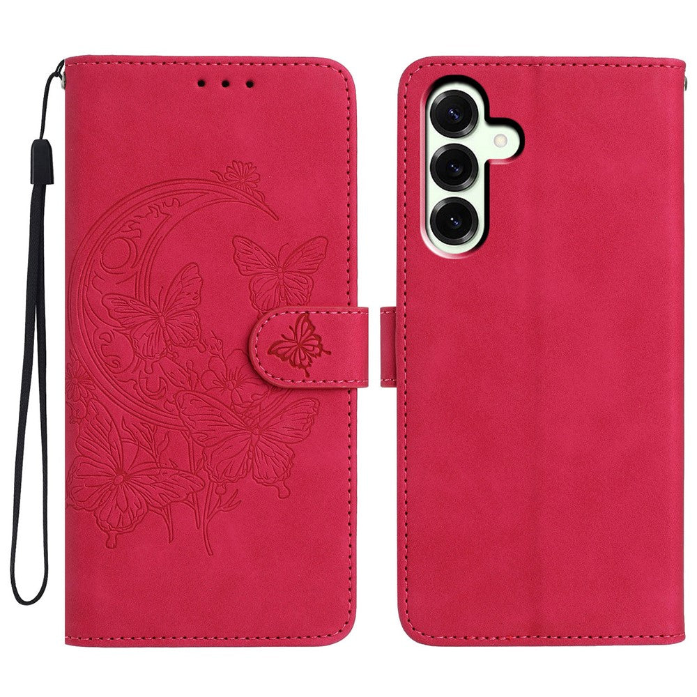 For Samsung Galaxy A57 5G Case Butterfly Flower Imprinted PU Leather Wallet Stand Phone Cover - Rose