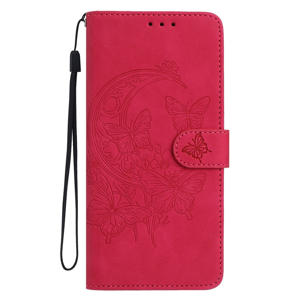For Samsung Galaxy A57 5G Case Butterfly Flower Imprinted PU Leather Wallet Stand Phone Cover - Rose