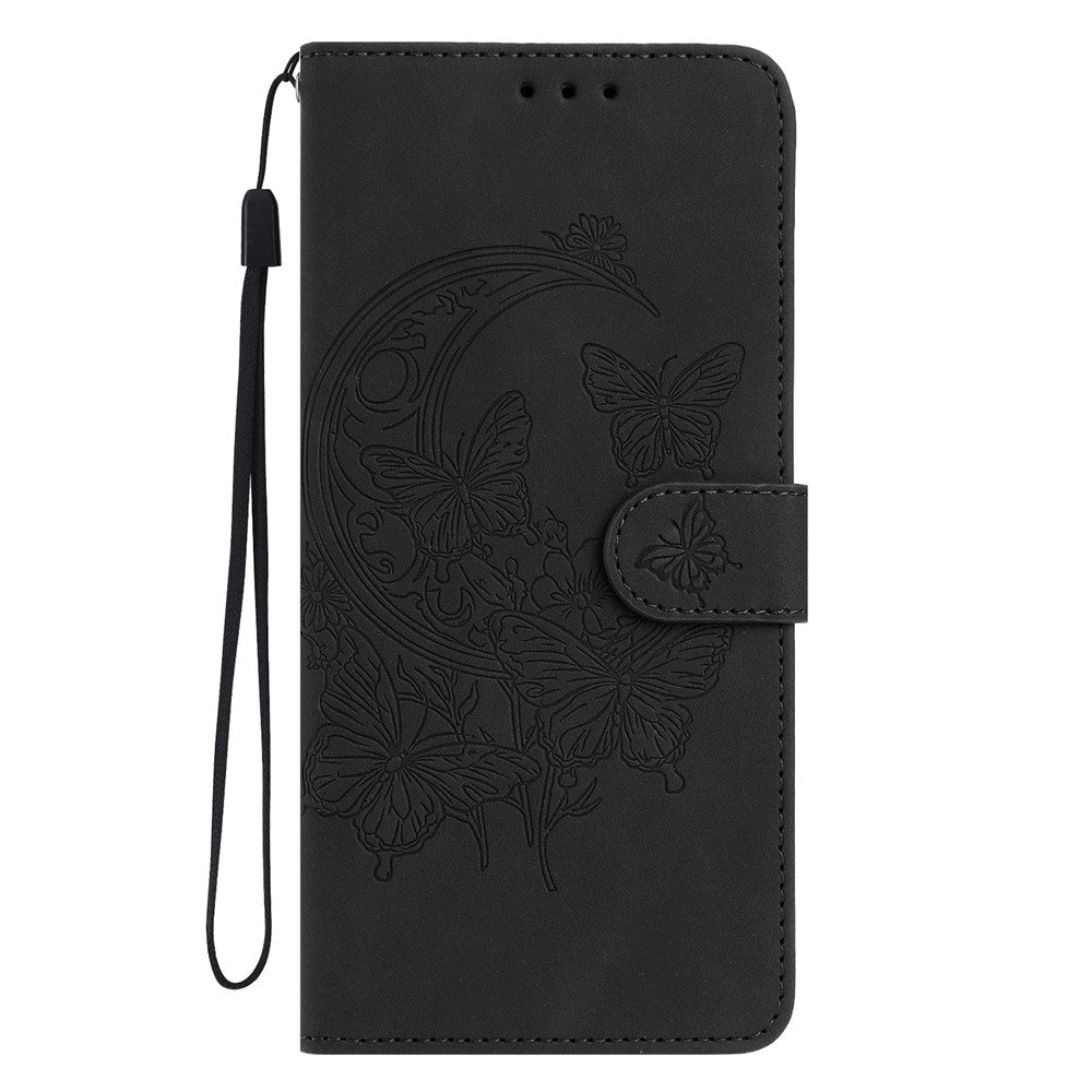For Samsung Galaxy A57 5G Case Butterfly Flower Imprinted PU Leather Wallet Stand Phone Cover - Black
