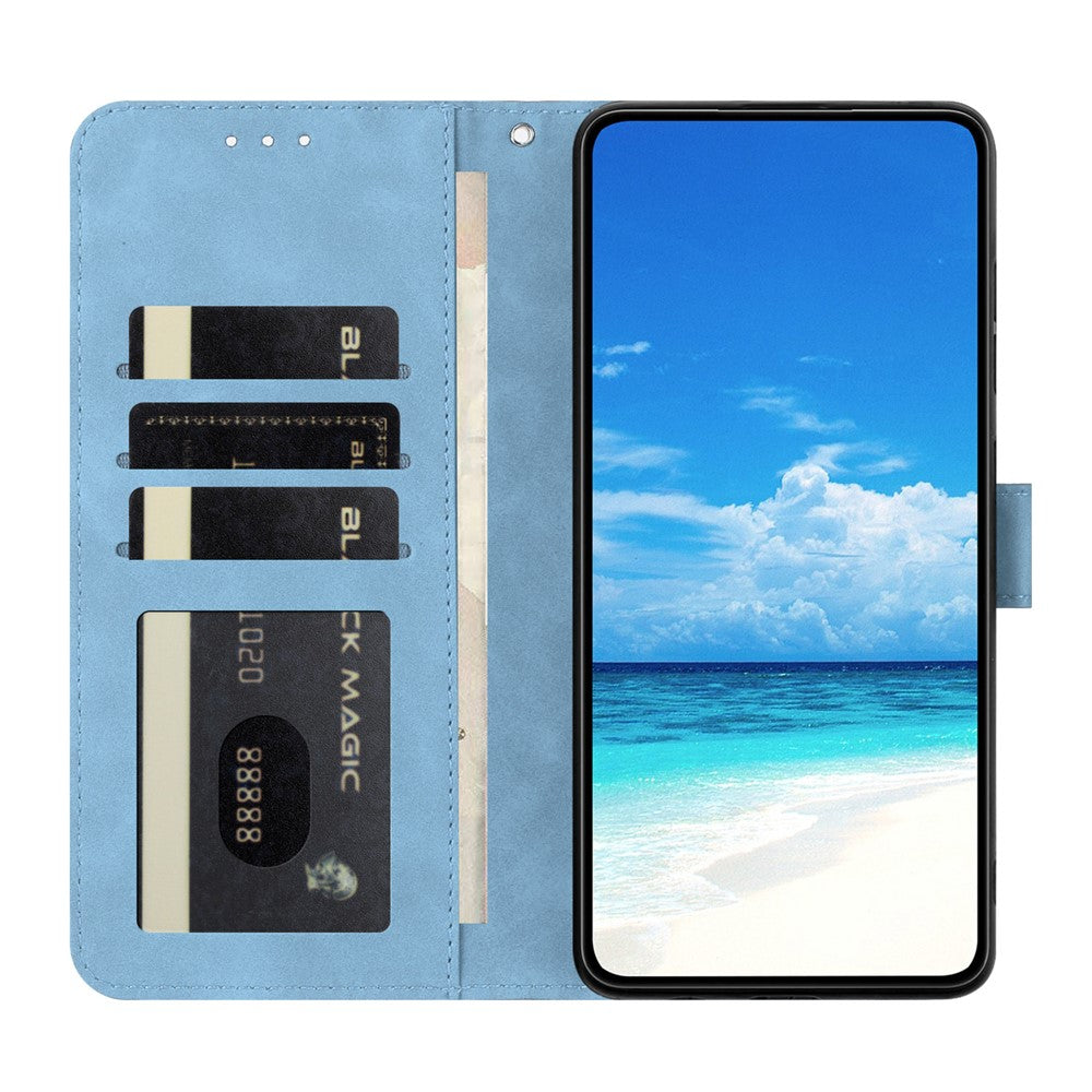 For Samsung Galaxy A57 5G Case Butterfly Flower Imprinted PU Leather Wallet Stand Phone Cover - Sky Blue