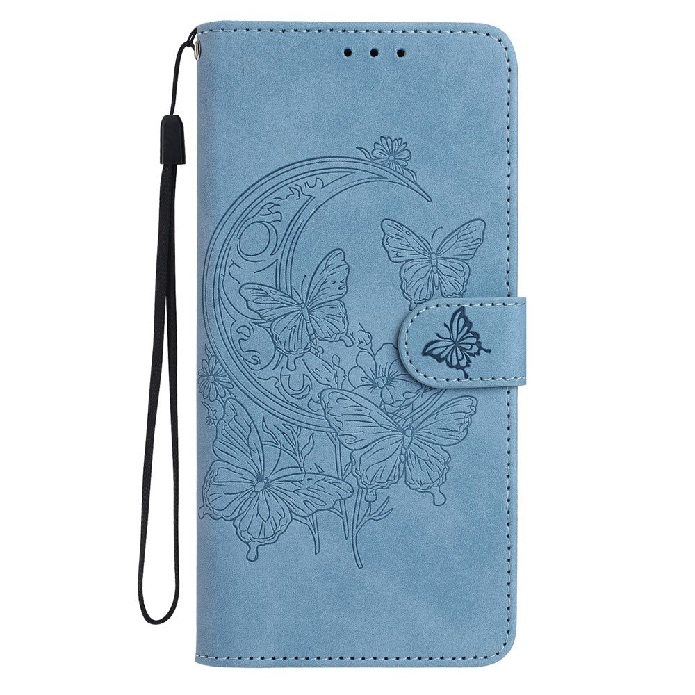 For Samsung Galaxy A57 5G Case Butterfly Flower Imprinted PU Leather Wallet Stand Phone Cover - Sky Blue
