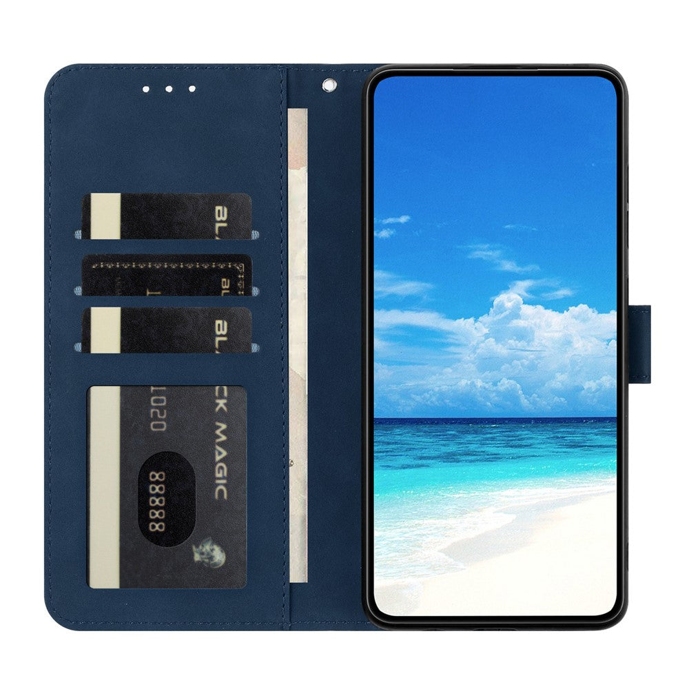 For Samsung Galaxy A57 5G Case Butterfly Flower Imprinted PU Leather Wallet Stand Phone Cover - Blue