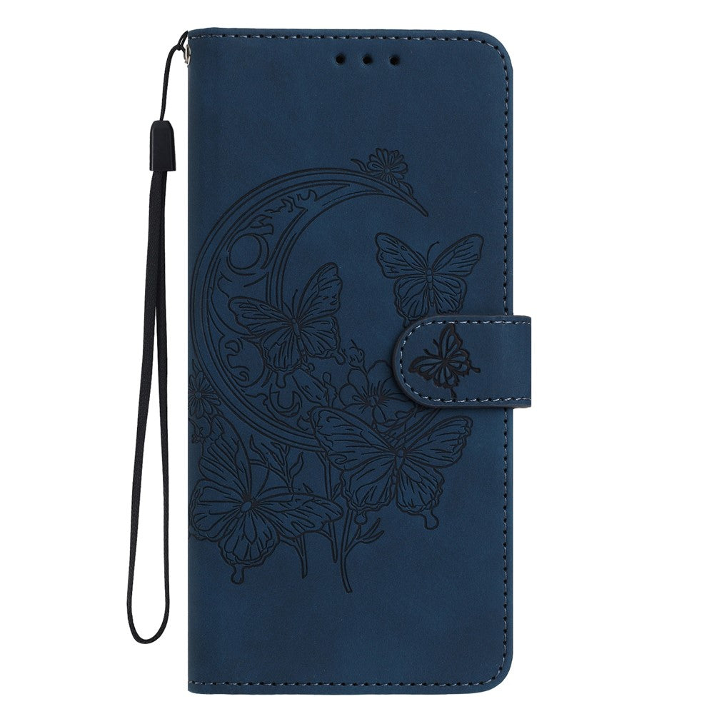 For Samsung Galaxy A57 5G Case Butterfly Flower Imprinted PU Leather Wallet Stand Phone Cover - Blue