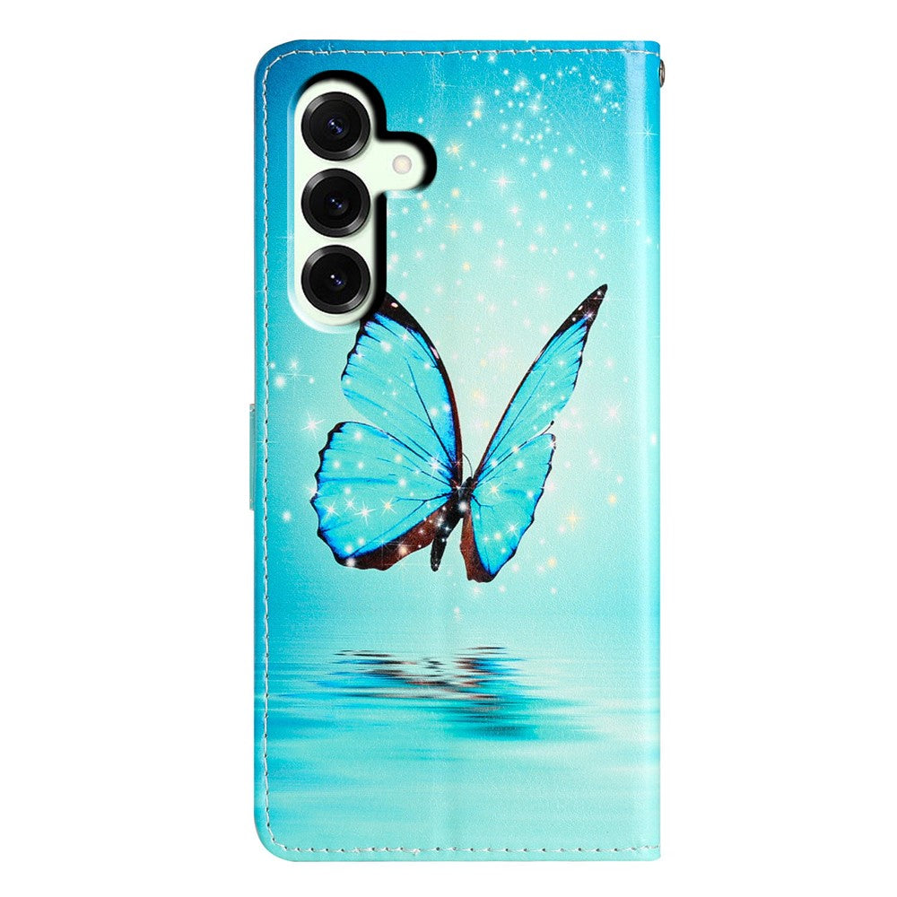 For Samsung Galaxy A57 5G Wallet Case PU Leather Pattern Printing Stand Phone Cover with Strap - Blue Butterfly