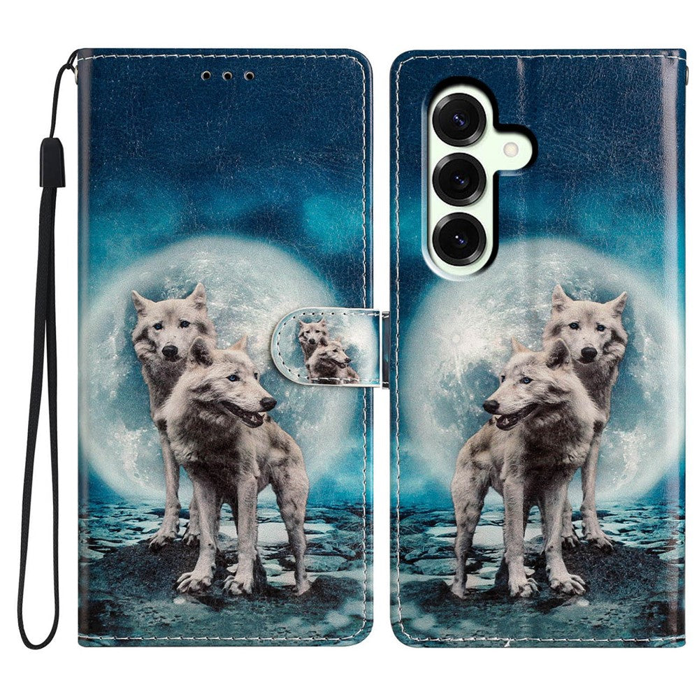 For Samsung Galaxy A57 5G Wallet Case PU Leather Pattern Printing Stand Phone Cover with Strap - Two Wolves