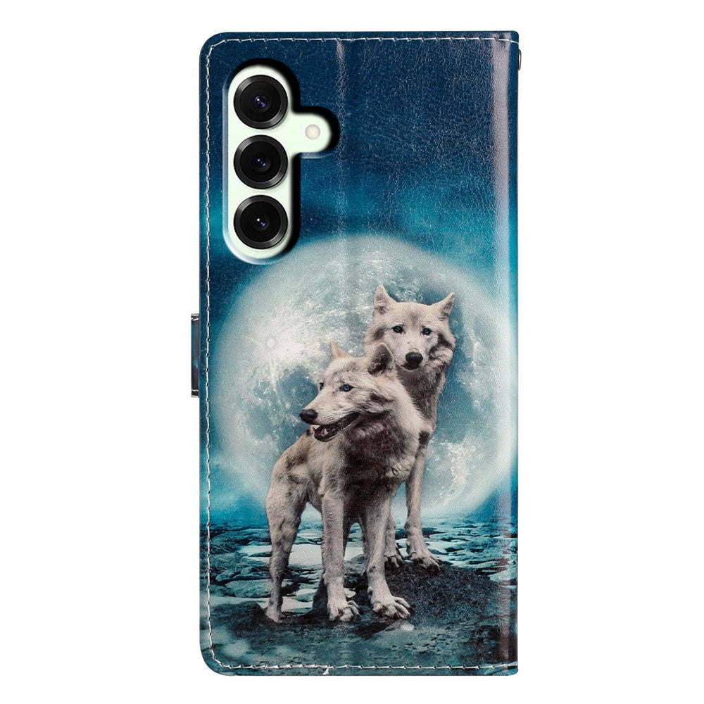 For Samsung Galaxy A57 5G Wallet Case PU Leather Pattern Printing Stand Phone Cover with Strap - Two Wolves