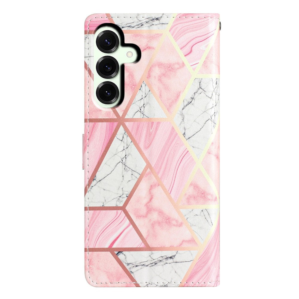For Samsung Galaxy A57 5G Wallet Case PU Leather Pattern Printing Stand Phone Cover with Strap - Pink Marble
