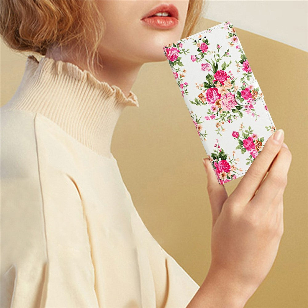 For Samsung Galaxy A57 5G Wallet Case PU Leather Pattern Printing Stand Phone Cover with Strap - Red Flowers