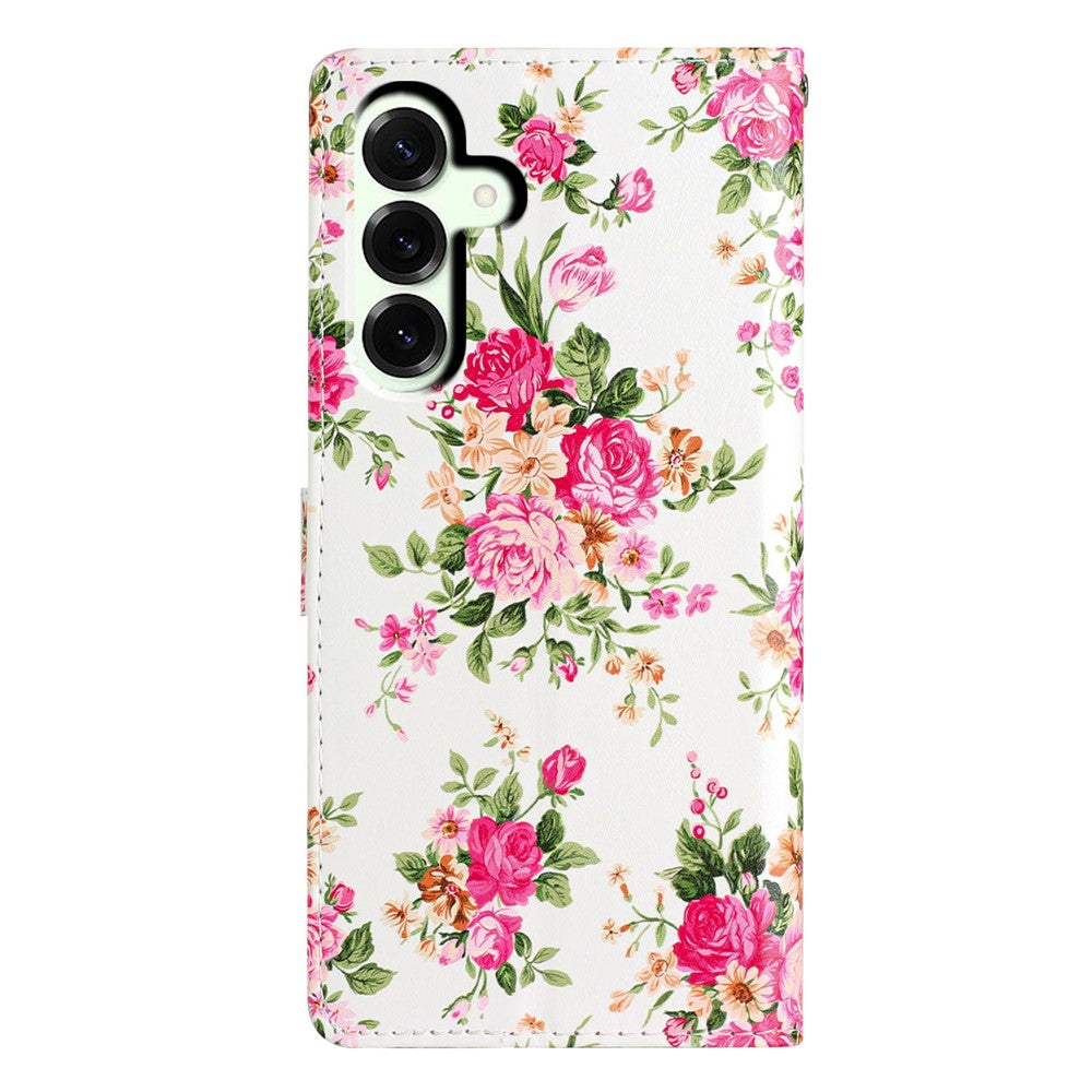 For Samsung Galaxy A57 5G Wallet Case PU Leather Pattern Printing Stand Phone Cover with Strap - Red Flowers