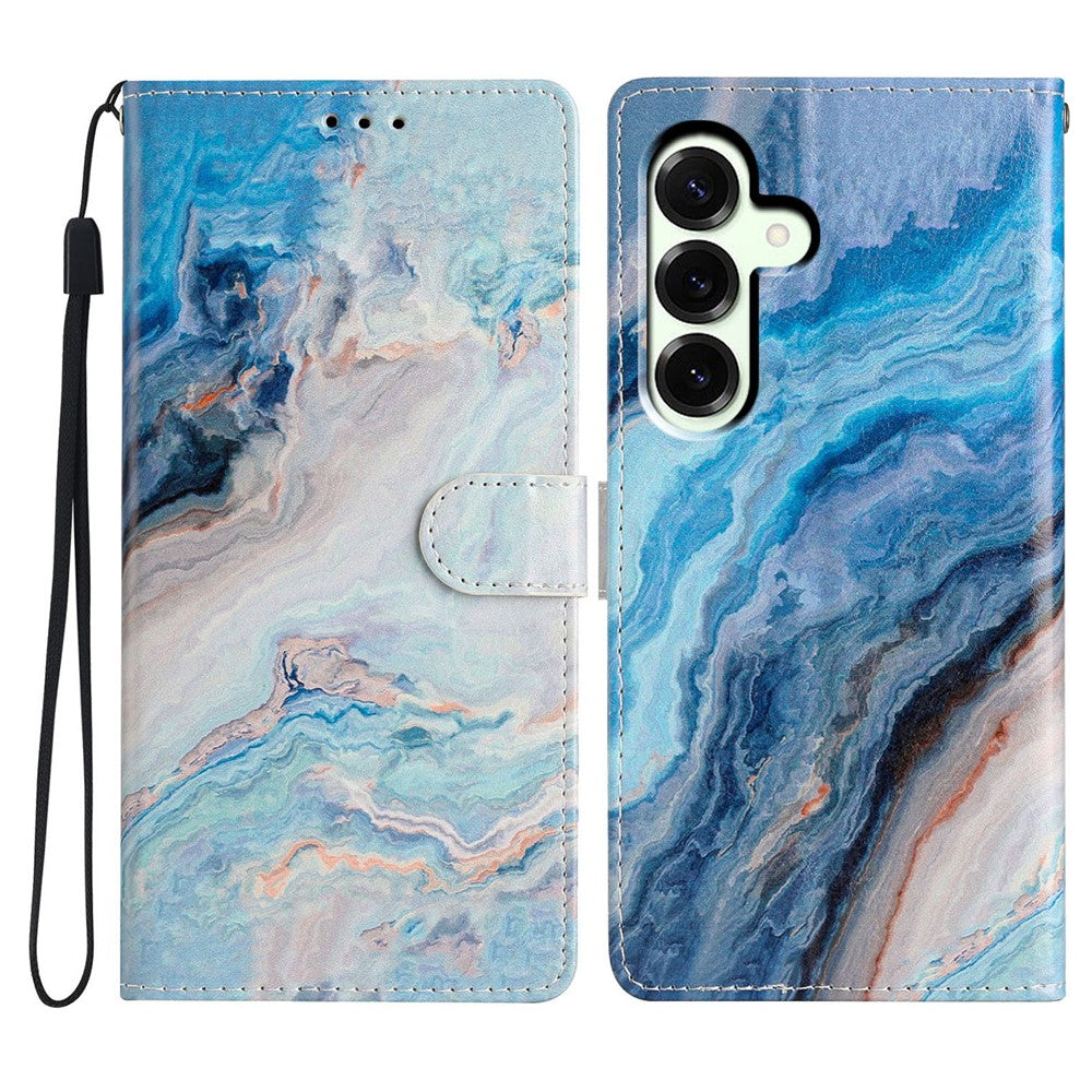 For Samsung Galaxy A57 5G Wallet Case PU Leather Pattern Printing Stand Phone Cover with Strap - Blue Marble