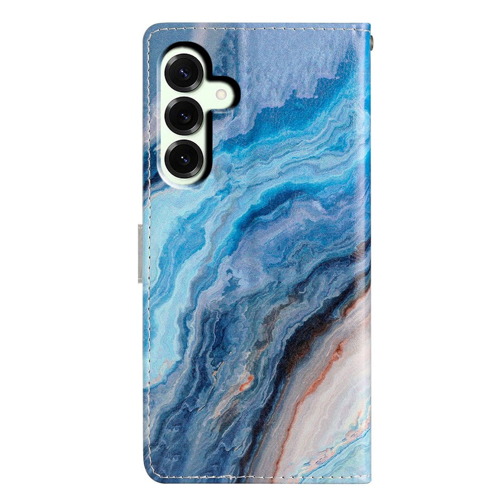 For Samsung Galaxy A57 5G Wallet Case PU Leather Pattern Printing Stand Phone Cover with Strap - Blue Marble