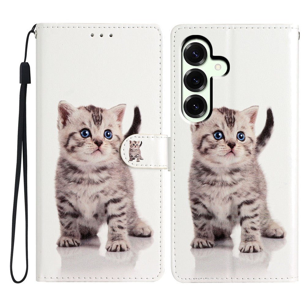 For Samsung Galaxy A57 5G Wallet Case PU Leather Pattern Printing Stand Phone Cover with Strap - Cute Cat
