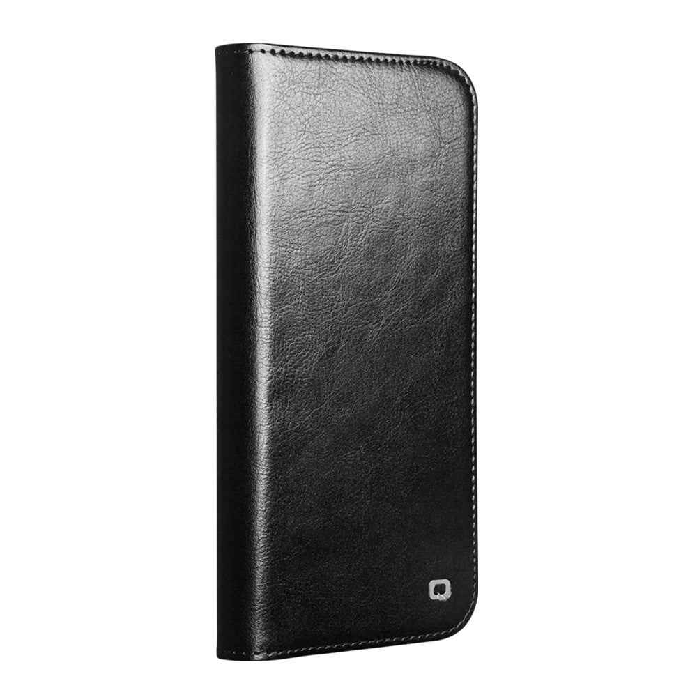 QIALINO For Xiaomi 17 Pro Wallet Case Genuine Cow Leather Phone Cover Card Holder Stand - Black