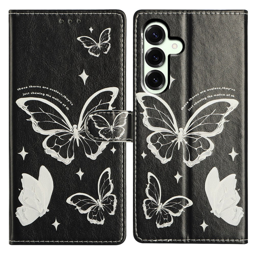 For Samsung Galaxy A57 5G Case Pattern Printing Wallet Stand Flip Leather Phone Cover with Strap - Butterfly