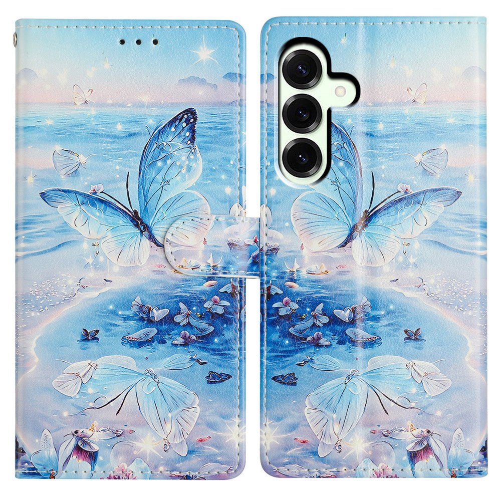 For Samsung Galaxy A57 5G Case Pattern Printing Wallet Stand Flip Leather Phone Cover with Strap - Ocean Butterfly