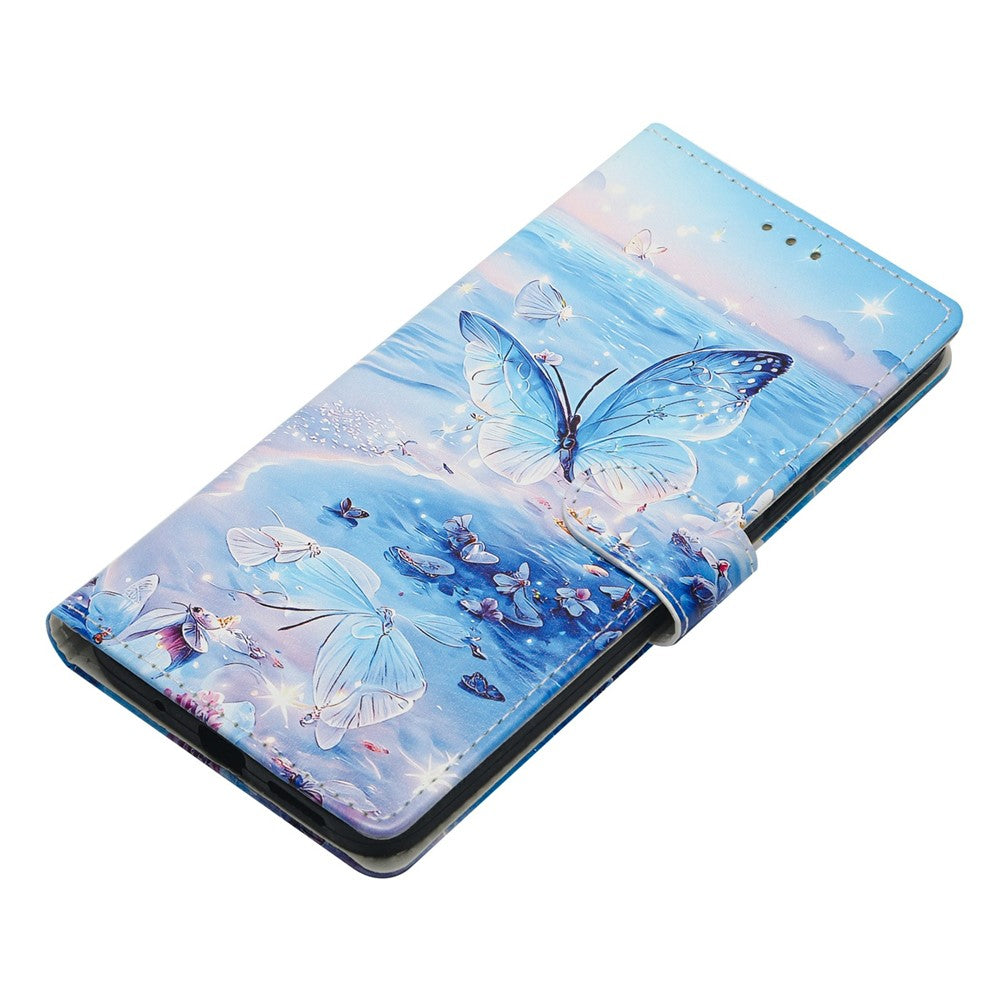 For Samsung Galaxy A57 5G Case Pattern Printing Wallet Stand Flip Leather Phone Cover with Strap - Ocean Butterfly