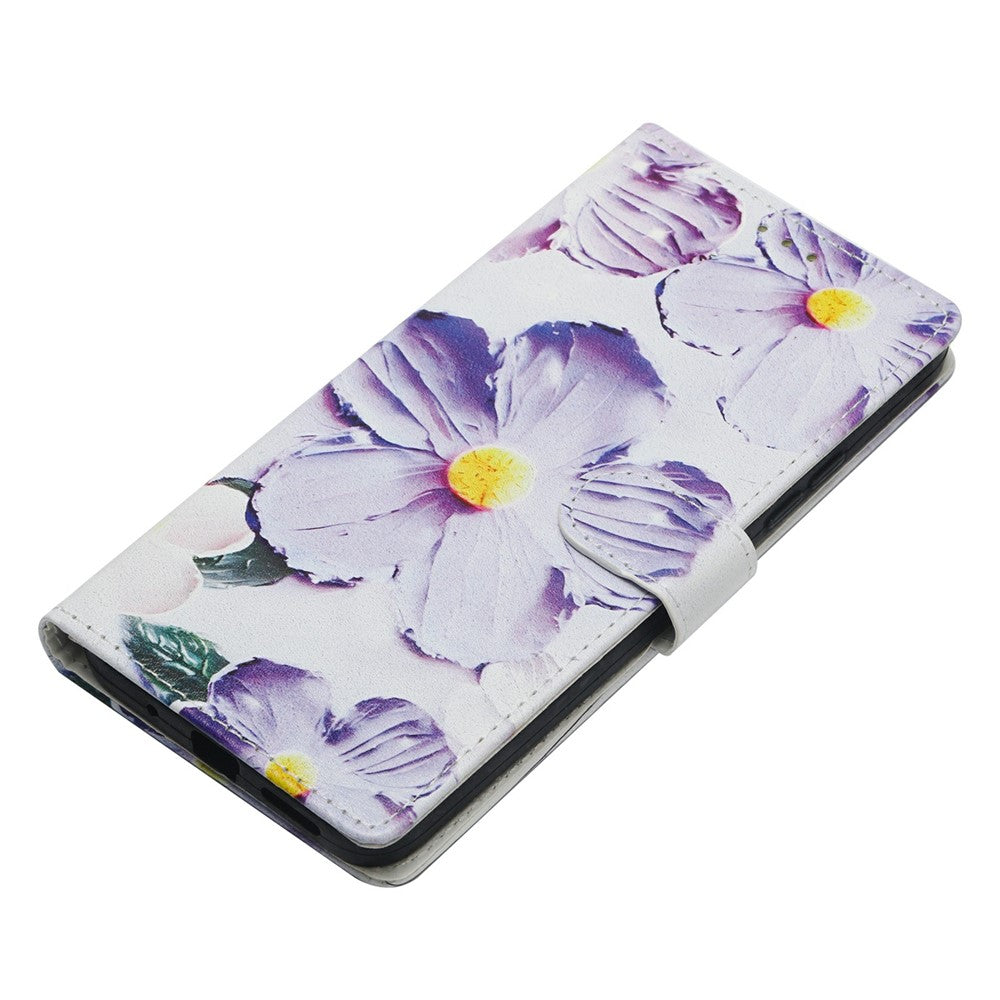 For Samsung Galaxy A57 5G Case Pattern Printing Wallet Stand Flip Leather Phone Cover with Strap - Purple Flower
