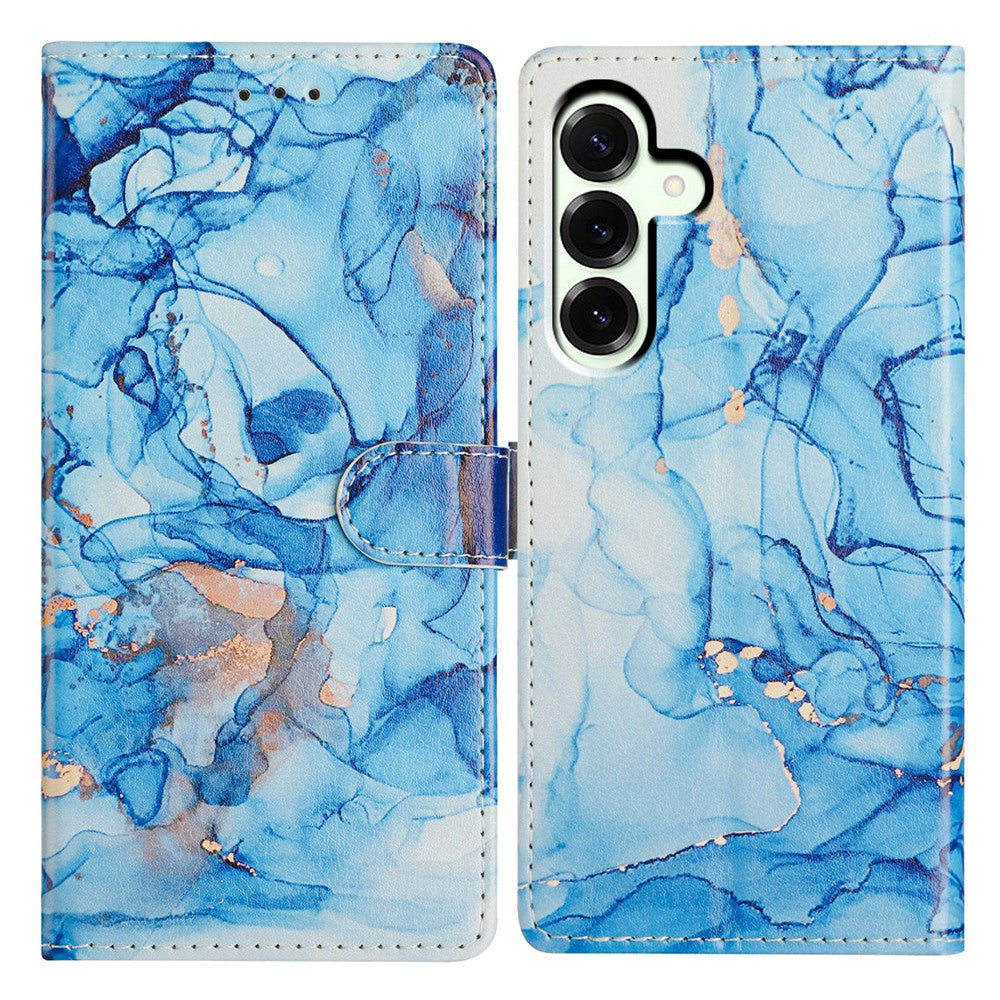 For Samsung Galaxy A57 5G Case Pattern Printing Wallet Stand Flip Leather Phone Cover with Strap - Blue Marble