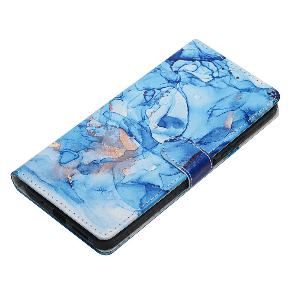 For Samsung Galaxy A57 5G Case Pattern Printing Wallet Stand Flip Leather Phone Cover with Strap - Blue Marble