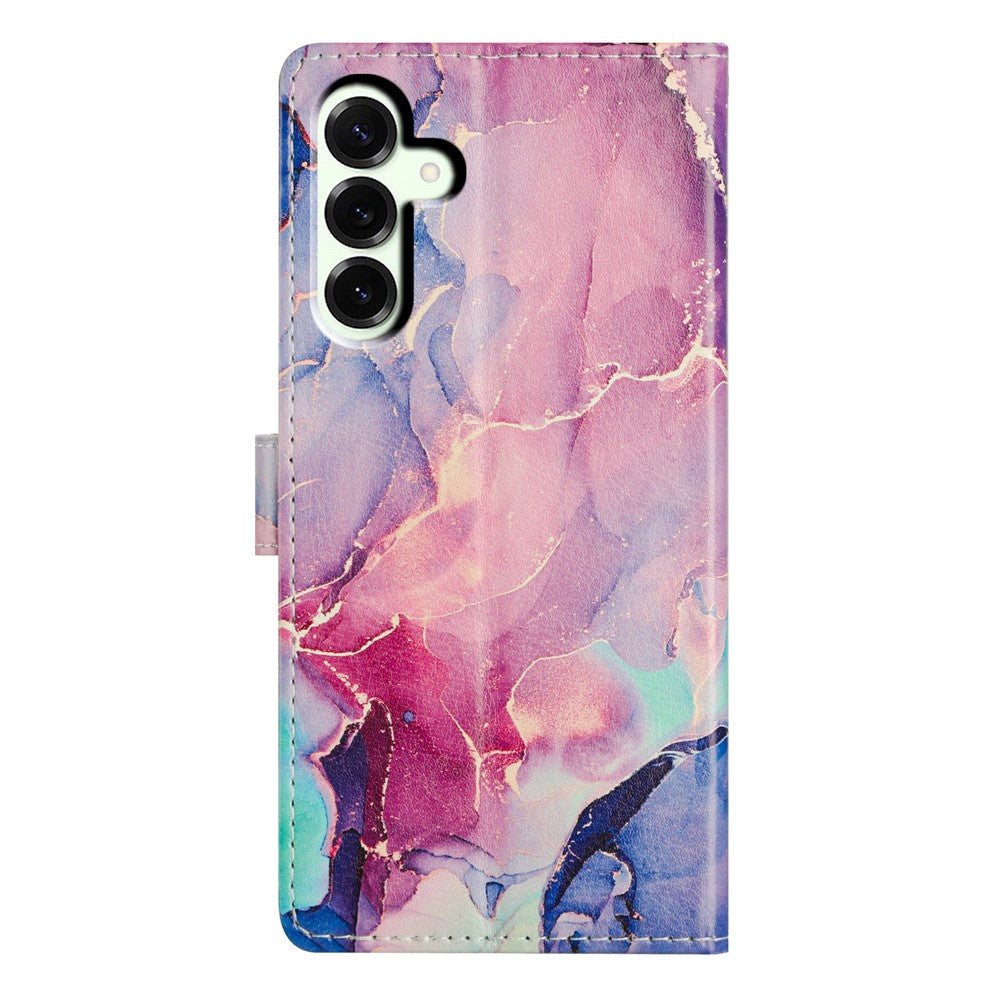 For Samsung Galaxy A57 5G Case Pattern Printing Wallet Stand Flip Leather Phone Cover with Strap - Green Pink Marble
