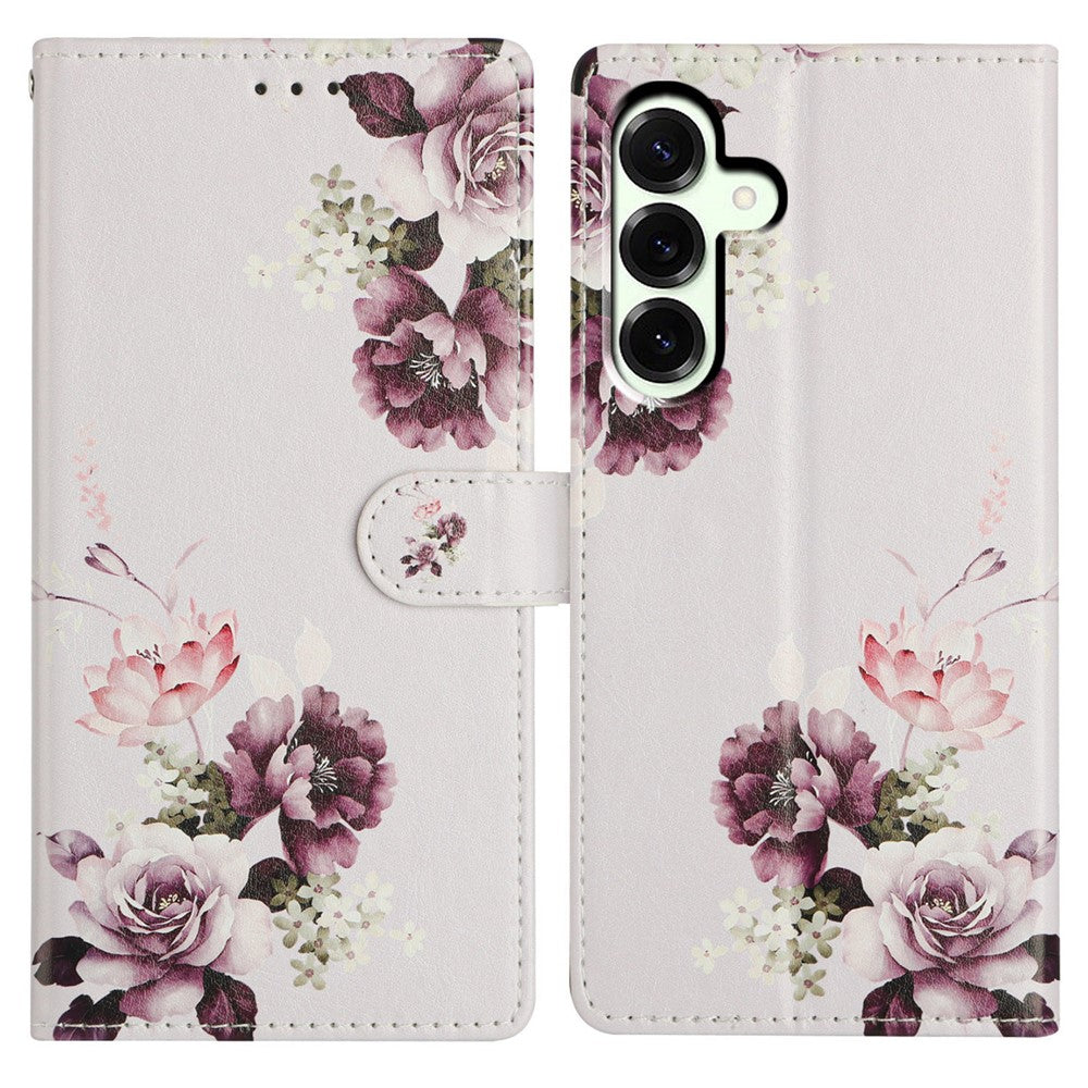 For Samsung Galaxy A57 5G Case Pattern Printing Wallet Stand Flip Leather Phone Cover with Strap - Cross Rose