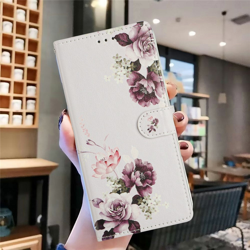 For Samsung Galaxy A57 5G Case Pattern Printing Wallet Stand Flip Leather Phone Cover with Strap - Cross Rose