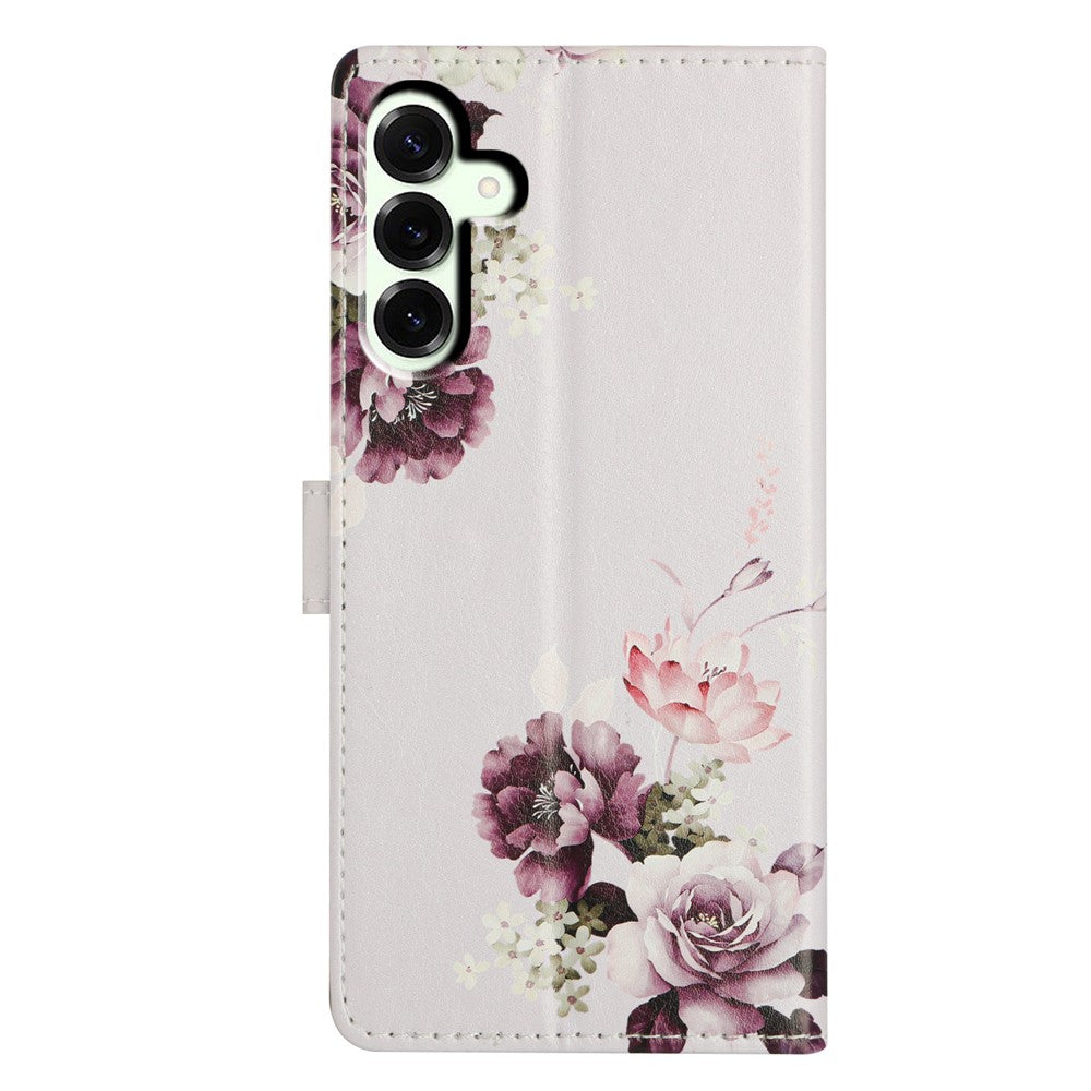 For Samsung Galaxy A57 5G Case Pattern Printing Wallet Stand Flip Leather Phone Cover with Strap - Cross Rose