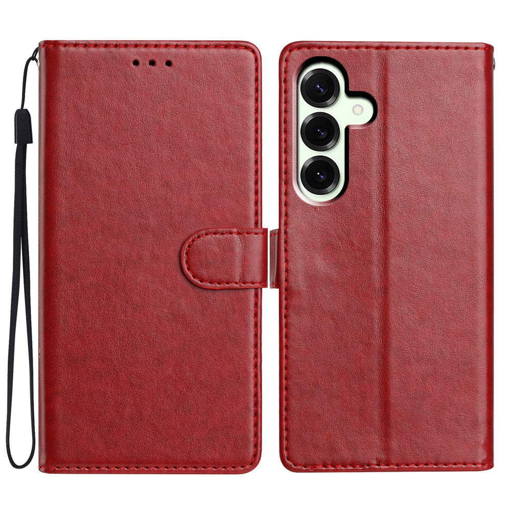 For Samsung Galaxy A57 5G Leather Case Wallet Stand Phone Cover with Handy Strap - Red
