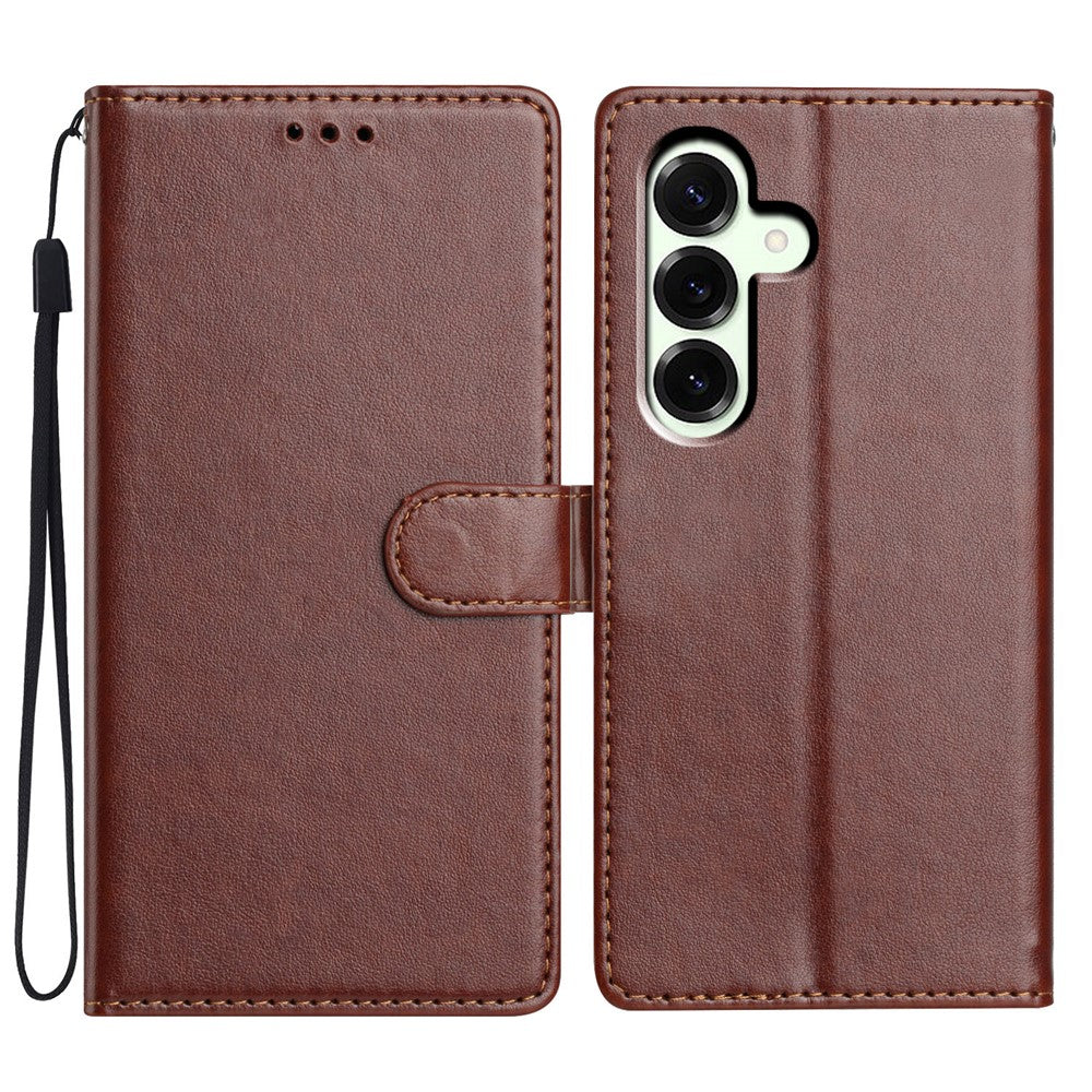For Samsung Galaxy A57 5G Leather Case Wallet Stand Phone Cover with Handy Strap - Brown