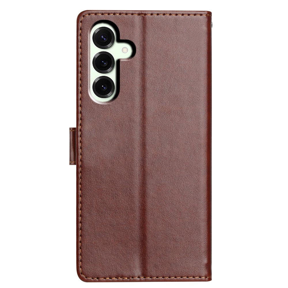 For Samsung Galaxy A57 5G Leather Case Wallet Stand Phone Cover with Handy Strap - Brown