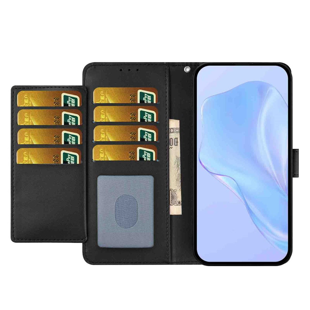 For Samsung Galaxy A57 5G Wallet Case with Strap / Multiple Card Slots Solid Color Leather Stand Phone Cover - Black