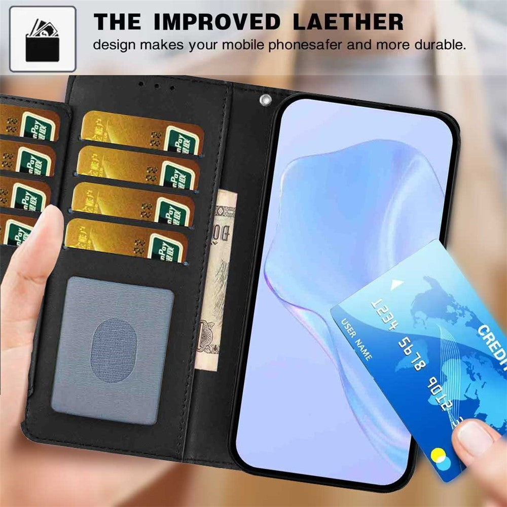 For Samsung Galaxy A57 5G Wallet Case with Strap / Multiple Card Slots Solid Color Leather Stand Phone Cover - Black