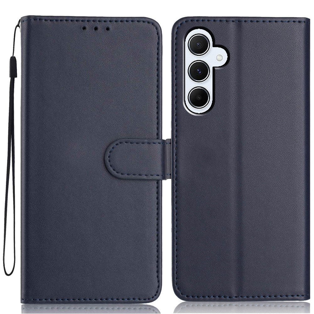 For Samsung Galaxy A57 5G Wallet Case with Strap / Multiple Card Slots Solid Color Leather Stand Phone Cover - Blue