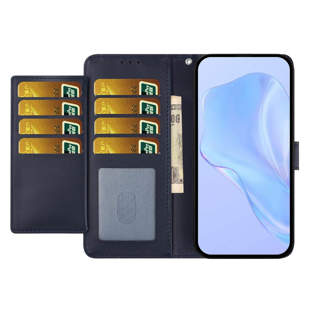 For Samsung Galaxy A57 5G Wallet Case with Strap / Multiple Card Slots Solid Color Leather Stand Phone Cover - Blue