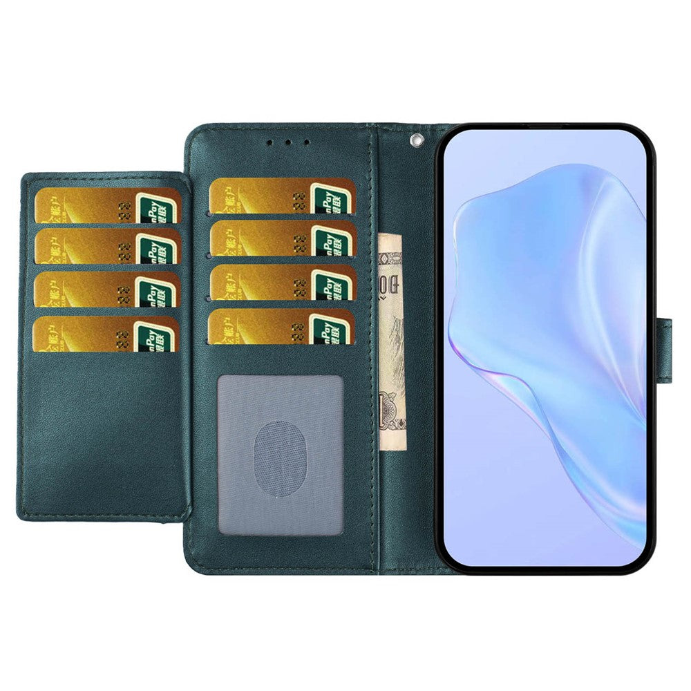 For Samsung Galaxy A57 5G Wallet Case with Strap / Multiple Card Slots Solid Color Leather Stand Phone Cover - Blackish Green