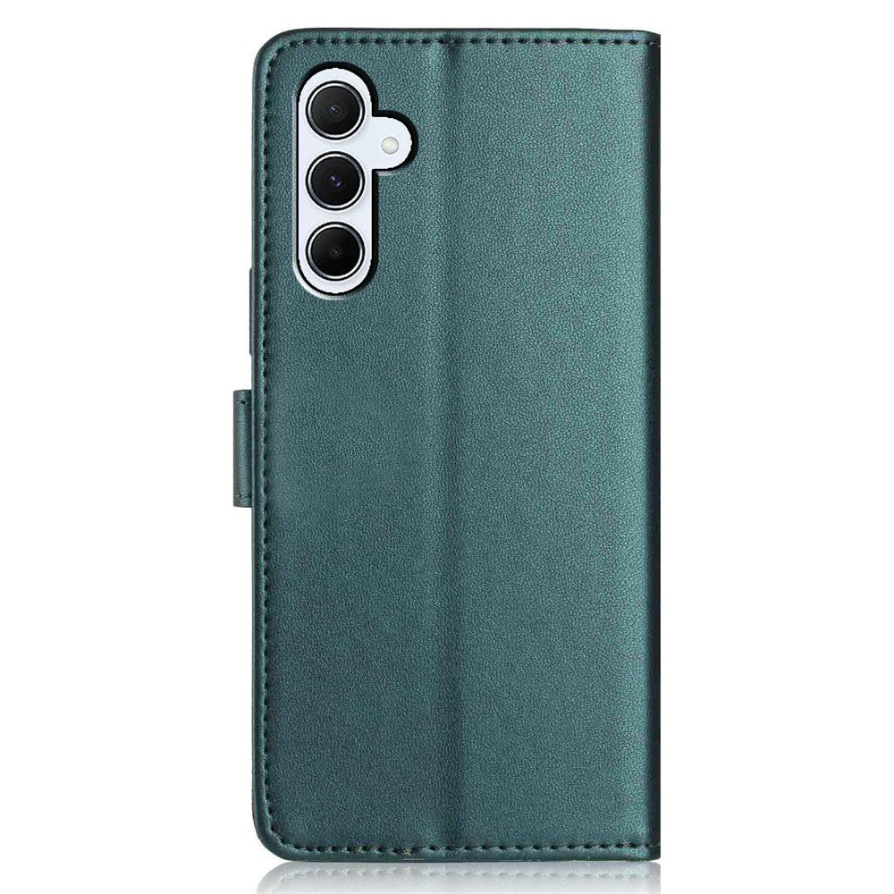 For Samsung Galaxy A57 5G Wallet Case with Strap / Multiple Card Slots Solid Color Leather Stand Phone Cover - Blackish Green