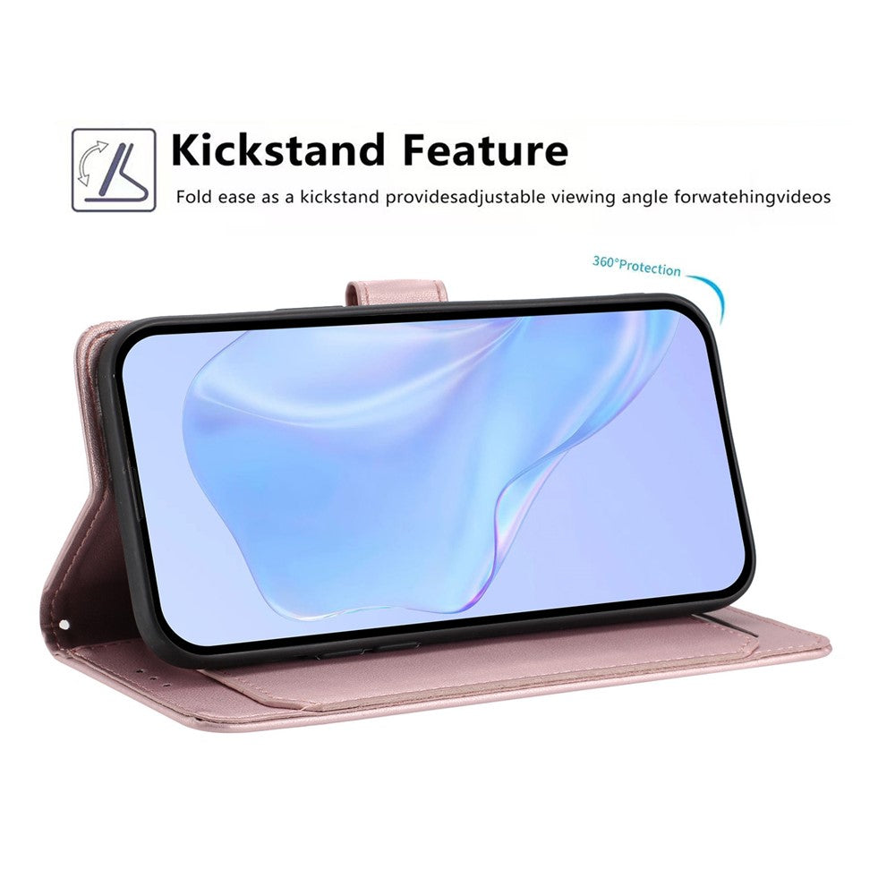 For Samsung Galaxy A57 5G Wallet Case with Strap / Multiple Card Slots Solid Color Leather Stand Phone Cover - Rose Gold