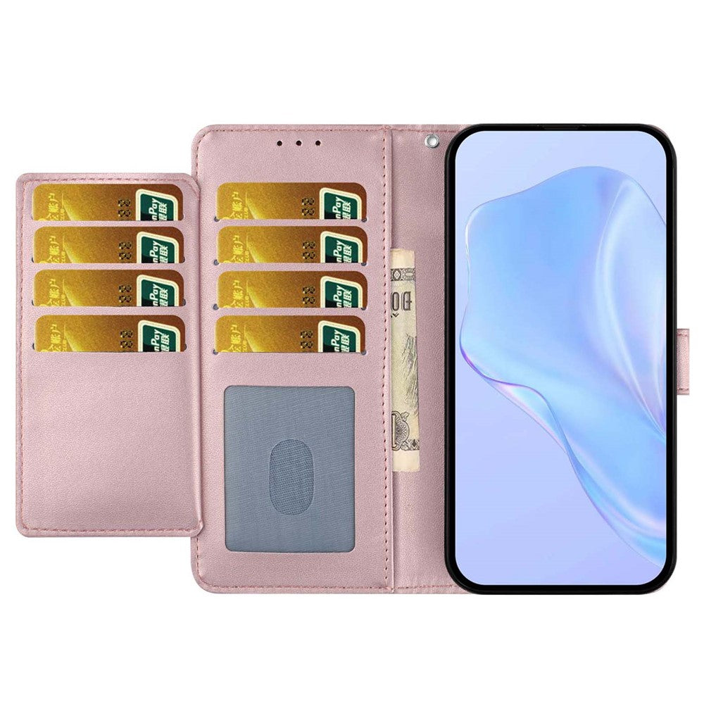 For Samsung Galaxy A57 5G Wallet Case with Strap / Multiple Card Slots Solid Color Leather Stand Phone Cover - Rose Gold