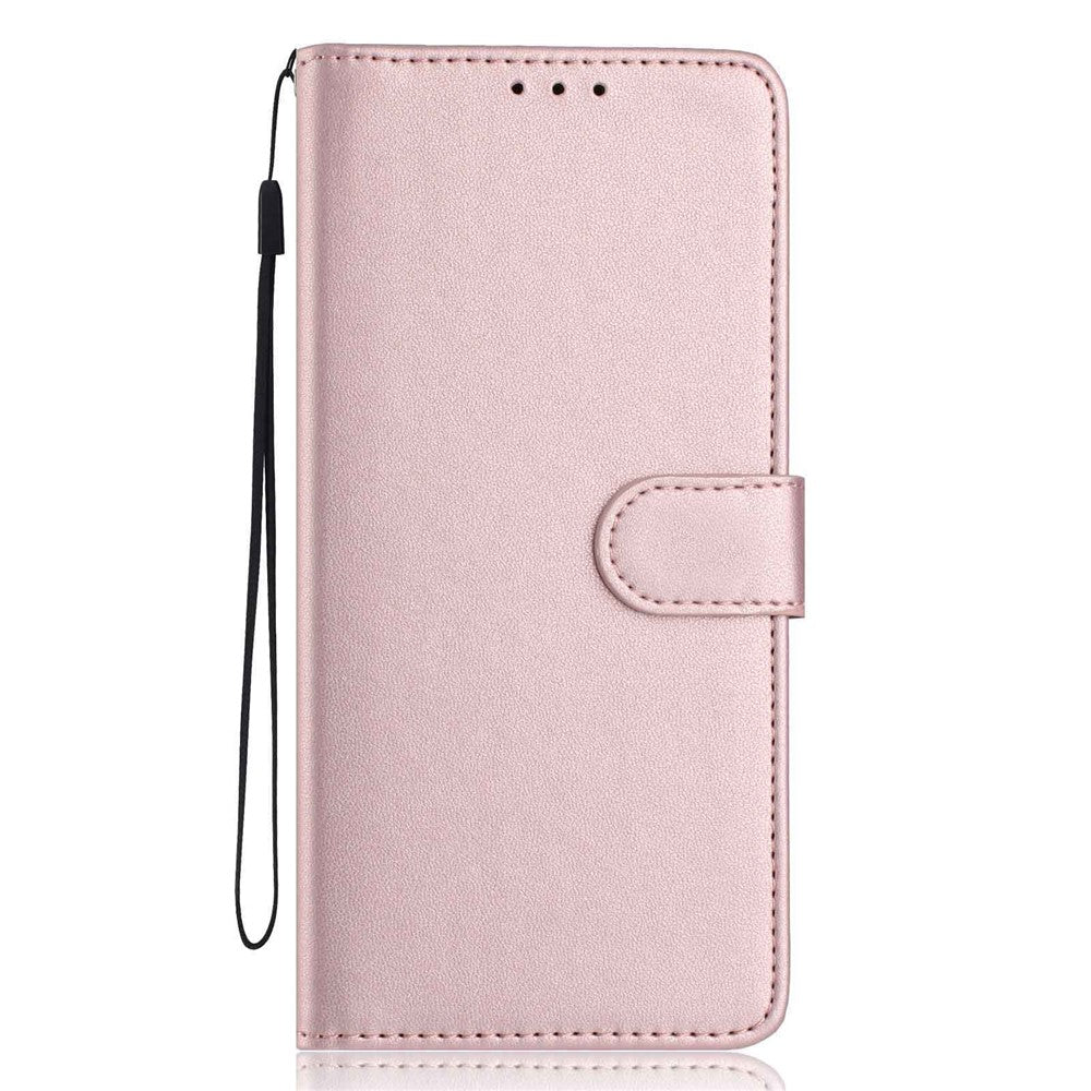 For Samsung Galaxy A57 5G Wallet Case with Strap / Multiple Card Slots Solid Color Leather Stand Phone Cover - Rose Gold