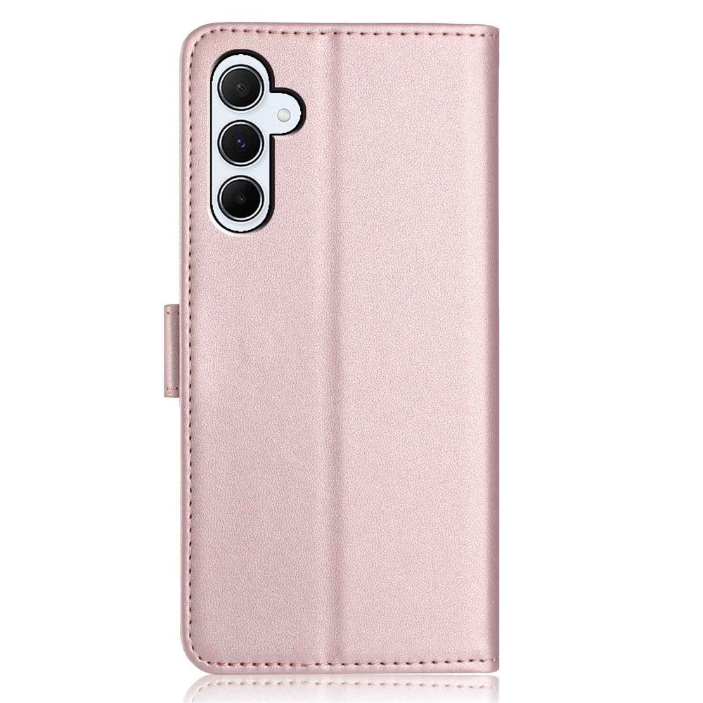 For Samsung Galaxy A57 5G Wallet Case with Strap / Multiple Card Slots Solid Color Leather Stand Phone Cover - Rose Gold