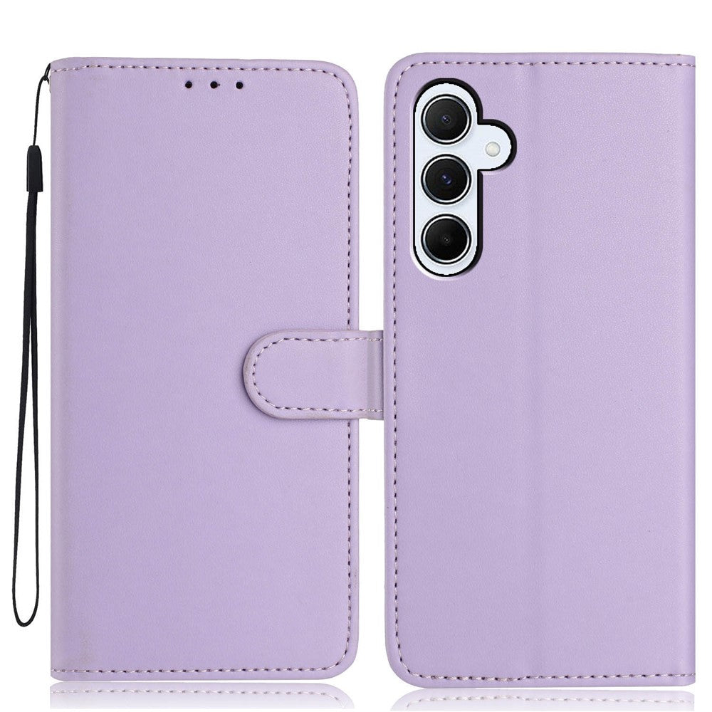 For Samsung Galaxy A57 5G Wallet Case with Strap / Multiple Card Slots Solid Color Leather Stand Phone Cover - Purple