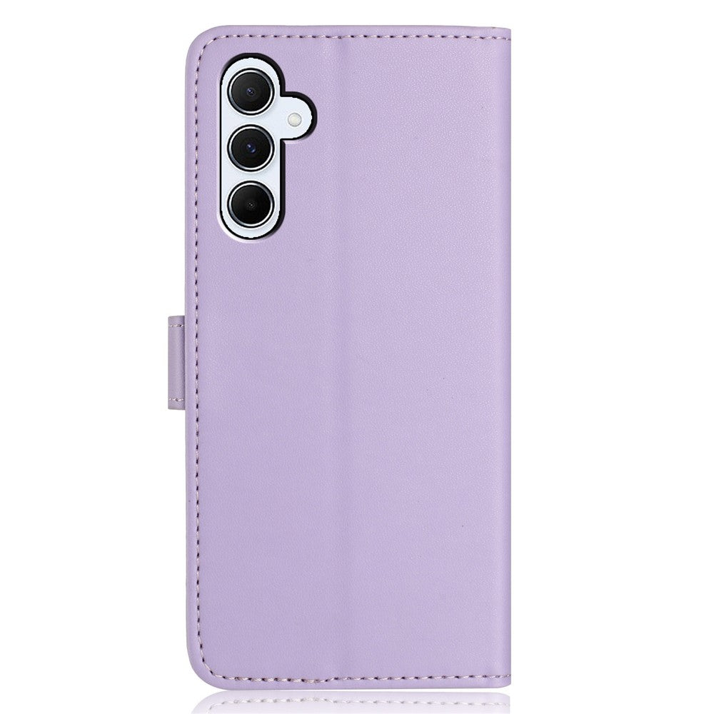 For Samsung Galaxy A57 5G Wallet Case with Strap / Multiple Card Slots Solid Color Leather Stand Phone Cover - Purple