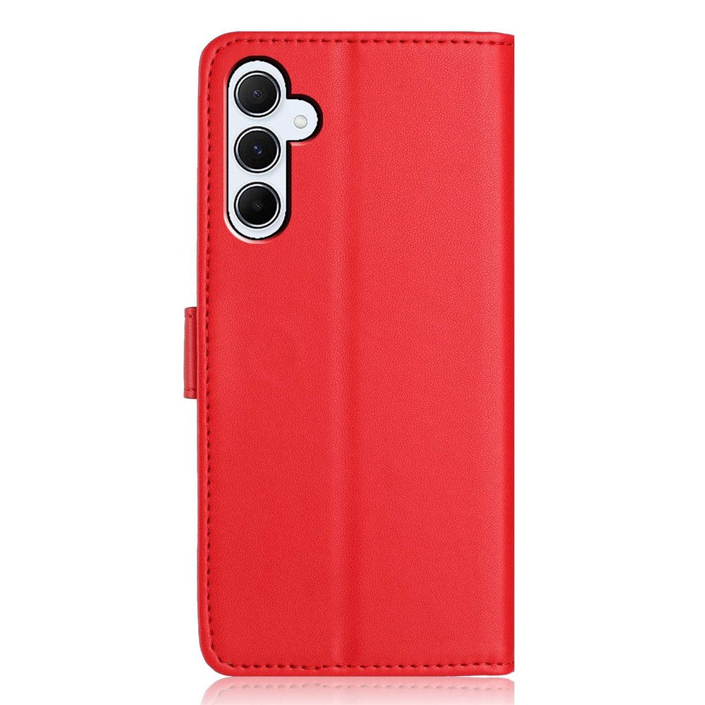 For Samsung Galaxy A57 5G Wallet Case with Strap / Multiple Card Slots Solid Color Leather Stand Phone Cover - Red