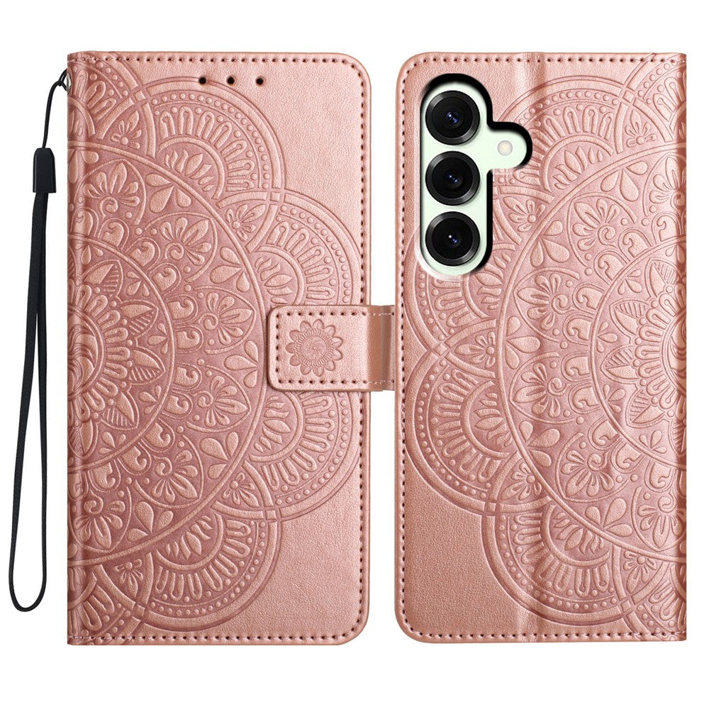 For Samsung Galaxy A57 5G Leather Case with Card Slots Mandala Pattern Phone Cover Stand - Rose Gold