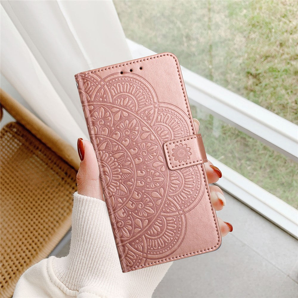 For Samsung Galaxy A57 5G Leather Case with Card Slots Mandala Pattern Phone Cover Stand - Rose Gold