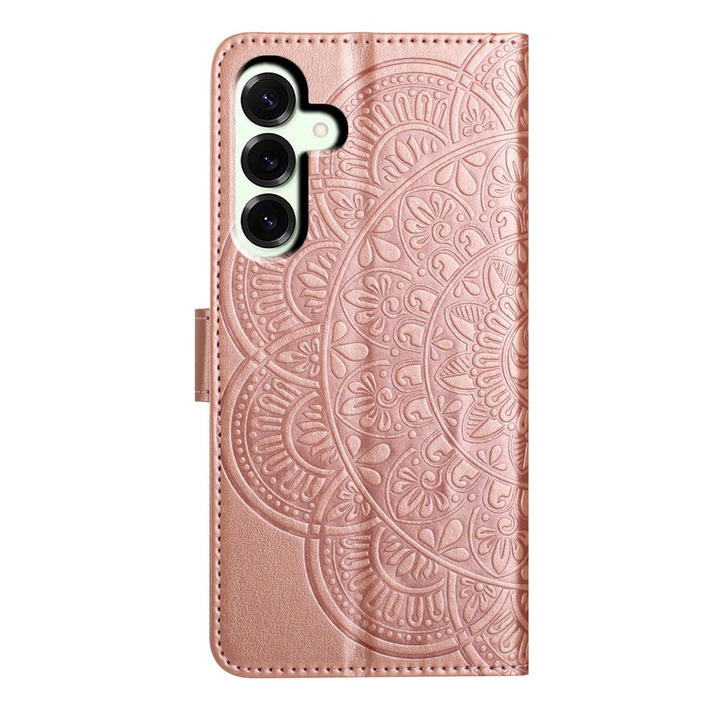 For Samsung Galaxy A57 5G Leather Case with Card Slots Mandala Pattern Phone Cover Stand - Rose Gold