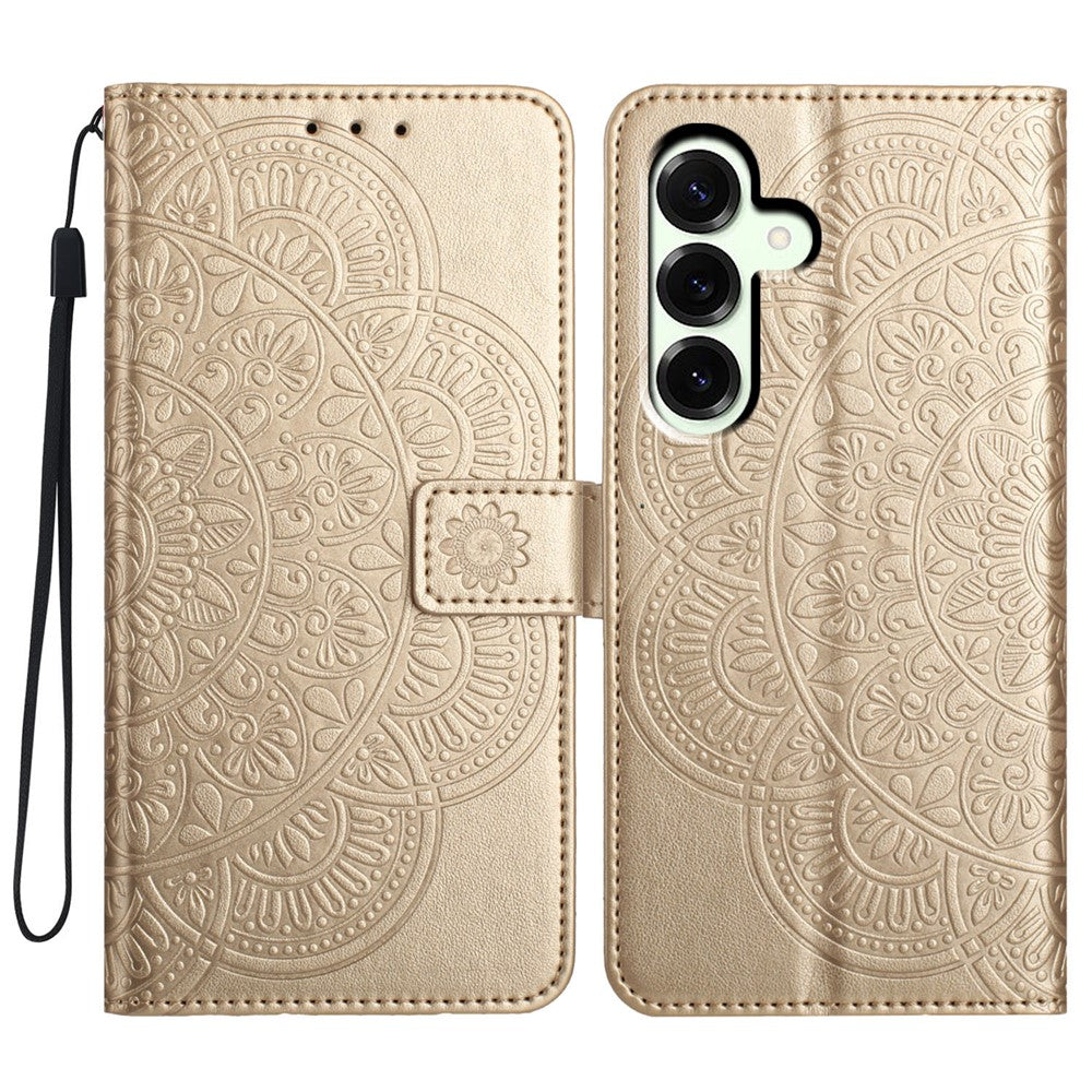 For Samsung Galaxy A57 5G Leather Case with Card Slots Mandala Pattern Phone Cover Stand - Gold
