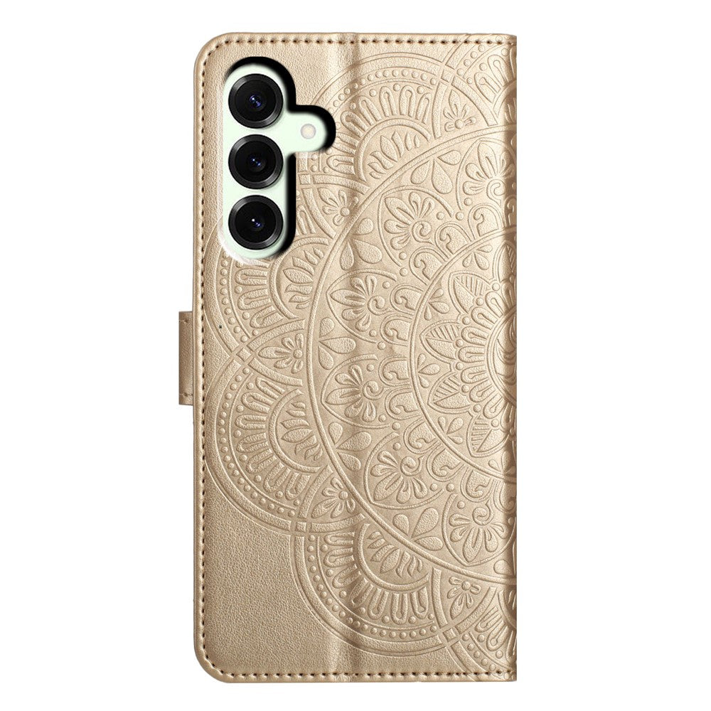For Samsung Galaxy A57 5G Leather Case with Card Slots Mandala Pattern Phone Cover Stand - Gold